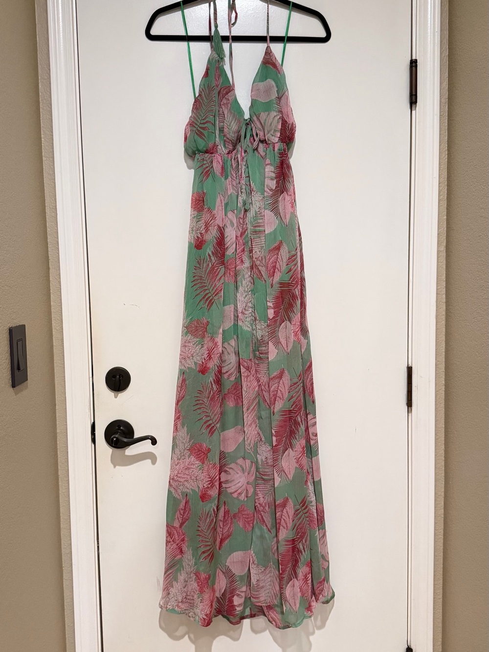 Aakaa Green & Pink Tropical Print Maxi Dress